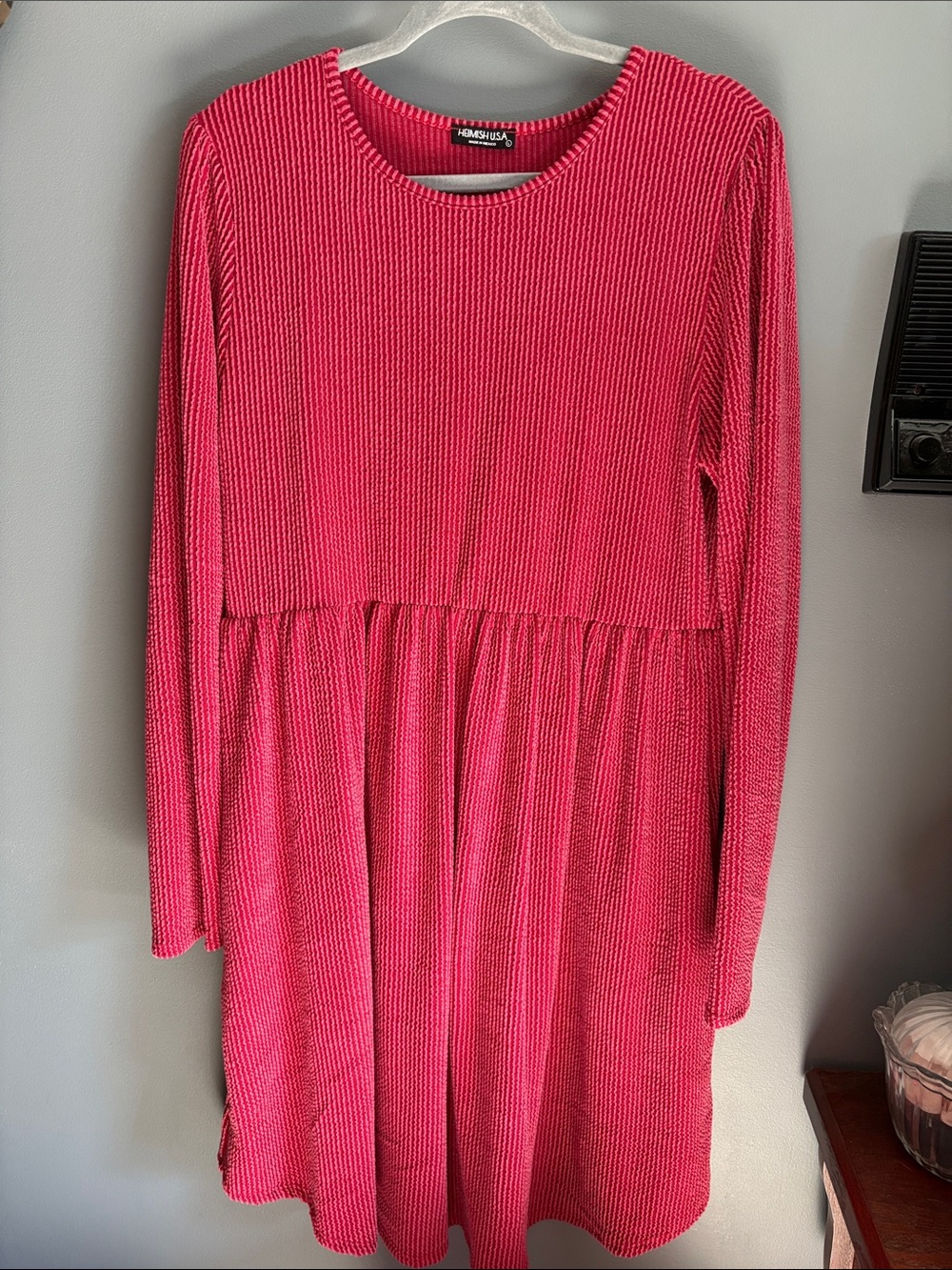 HEIMISH USA Hot Pink Ribbed Long Sleeve Women’s Dress